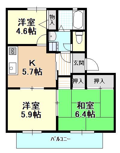 グランソレイユ(3K/2階)の間取り写真