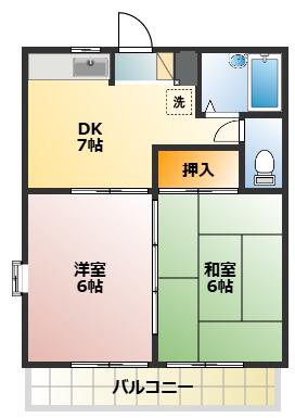 ガーデンハウス東戸塚B(2DK/2階)の間取り写真
