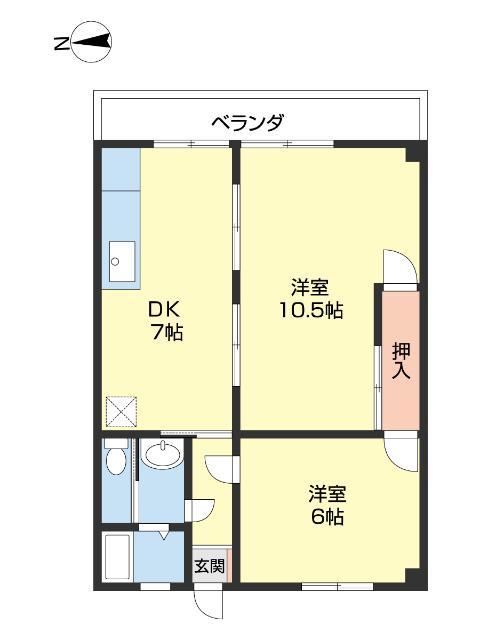 ベルシャイン内原(2DK/2階)の間取り写真