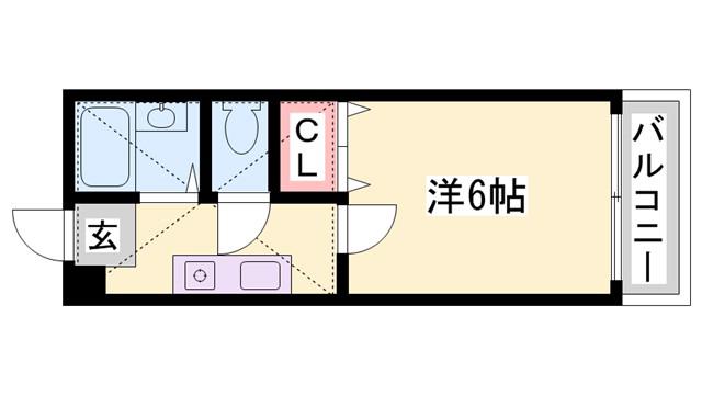 プラム書写(1K/1階)の間取り写真