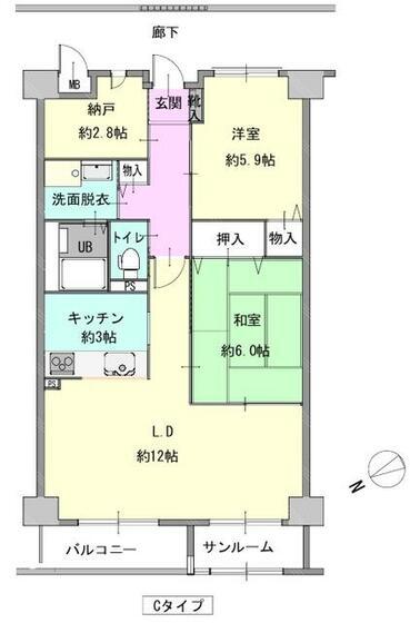 ハウディ北上駅前12階建(2SLDK/7階)の間取り写真
