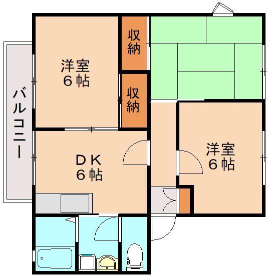 Pーアーク24C棟(3DK/1階)の間取り写真