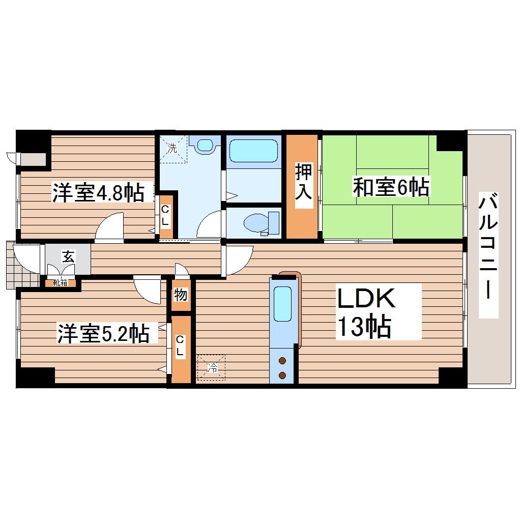 スカイコート上杉(3LDK/12階)の間取り写真
