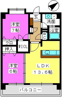 シャルム空港南(2LDK/4階)の間取り写真