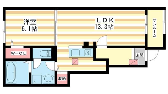 ヴェルデ スリールII(1LDK/1階)の間取り写真