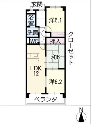 セヴェル真清田(3LDK/6階)の間取り写真
