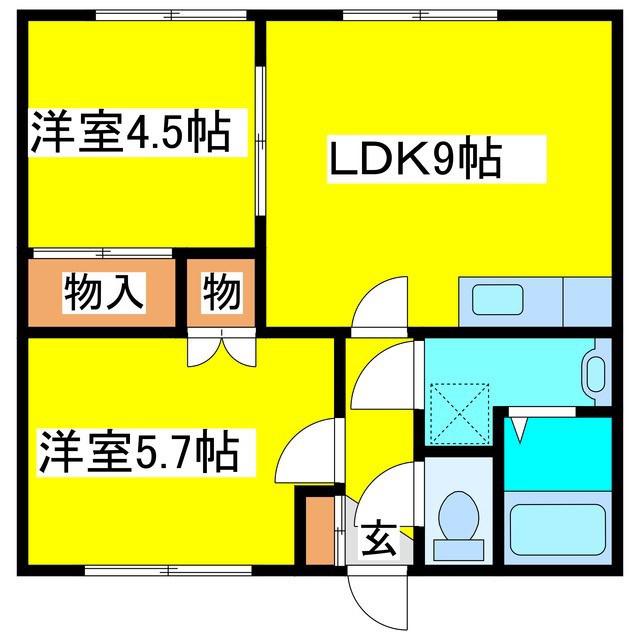 ベルアベニュー(2DK/2階)の間取り写真