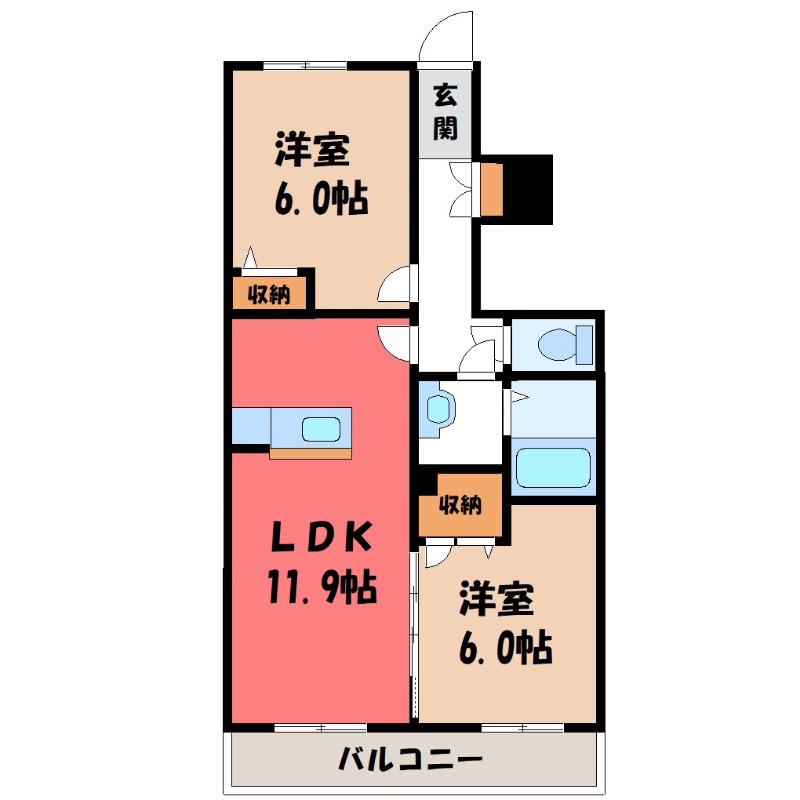 メゾン ティエドゥールII(2LDK/1階)の間取り写真