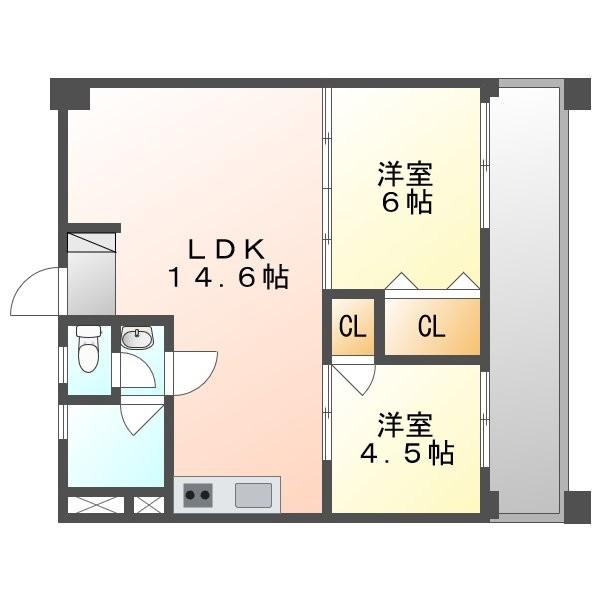 タカダ上之屋マンション(2LDK/4階)の間取り写真