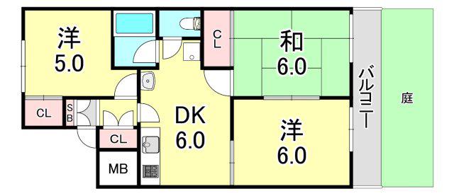 ビラ名谷A棟(3DK/1階)の間取り写真