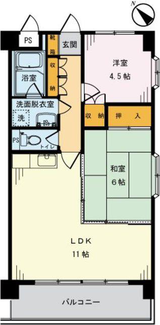 アルデール枡形(2LDK/2階)の間取り写真