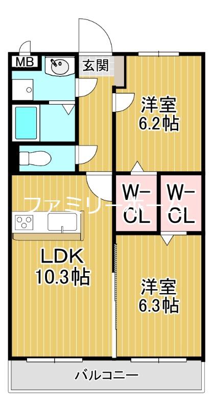 ファミリア(2LDK/1階)の間取り写真