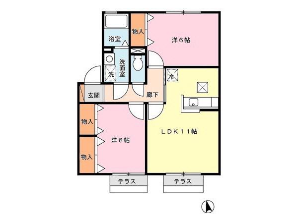ロイヤルタウン有福B(2LDK/2階)の間取り写真