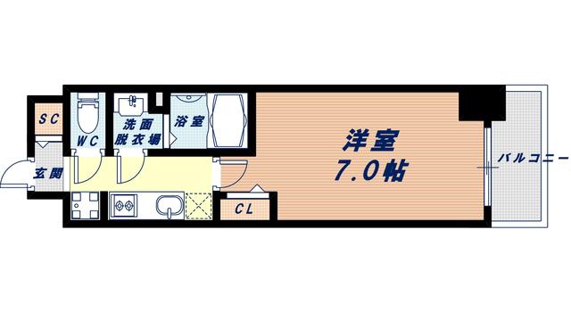 ファステート難波グランプリ(1K/14階)の間取り写真