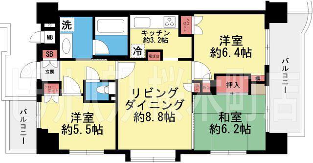 マイキャッスル平塚ロイヤルステージ(3LDK/9階)の間取り写真
