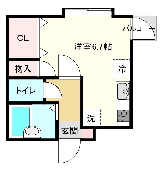 丘とひだまりのLATTE(ワンルーム/1階)の間取り写真