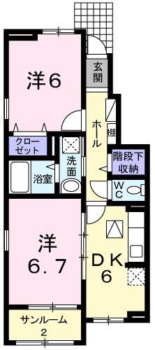 ルラーシュ大磯(2DK/1階)の間取り写真
