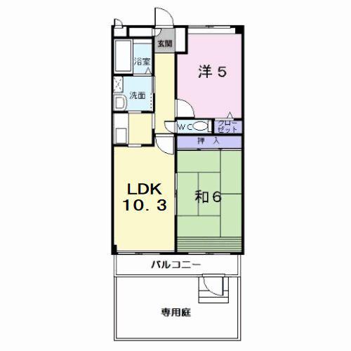 アフロディ布市(2LDK/1階)の間取り写真