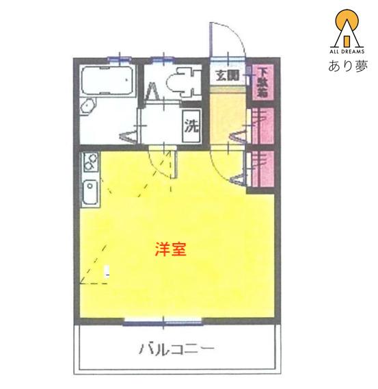 ランドヒルズ横浜B棟(ワンルーム/2階)の間取り写真