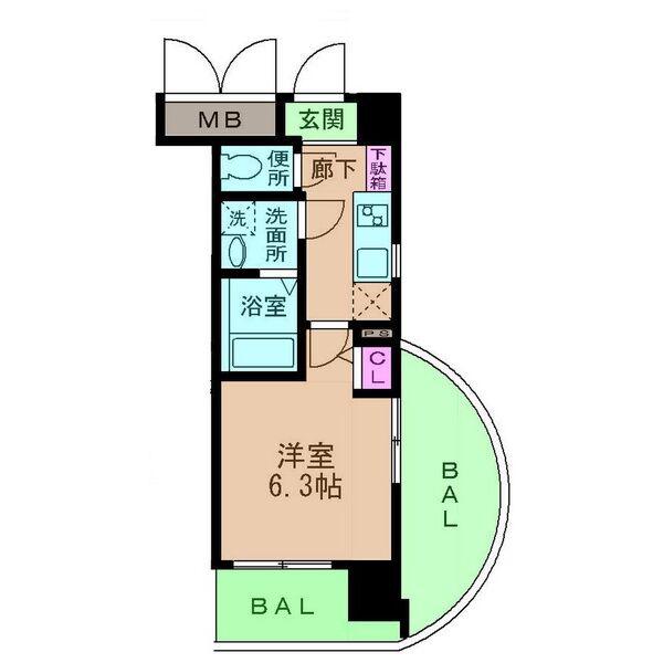 エス・キュート上本町イースト(1K/5階)の間取り写真
