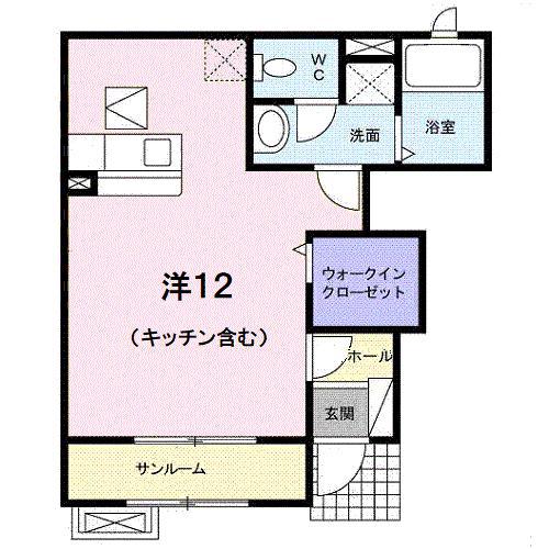 ジェルメライムA(ワンルーム/1階)の間取り写真