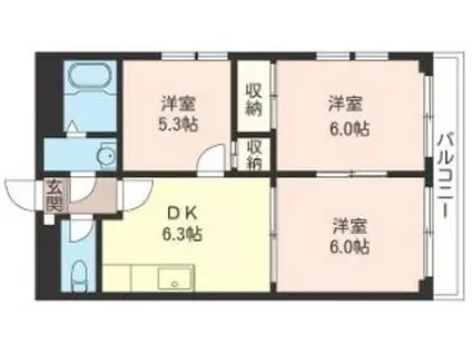 町屋第2Mビル(3DK/3階)の間取り写真