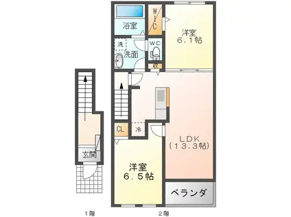カルムII(2LDK/2階)の間取り写真