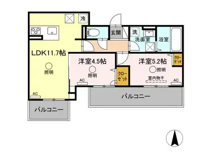ルピナスシーサイド D棟(2LDK/1階)の間取り写真