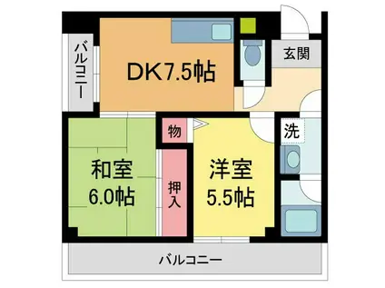 アモル甲東園(2DK/5階)の間取り写真
