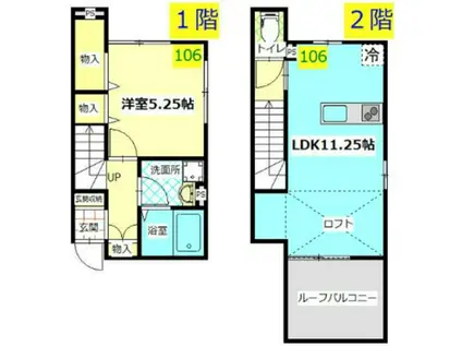 キラクハイツ(1LDK/1階)の間取り写真