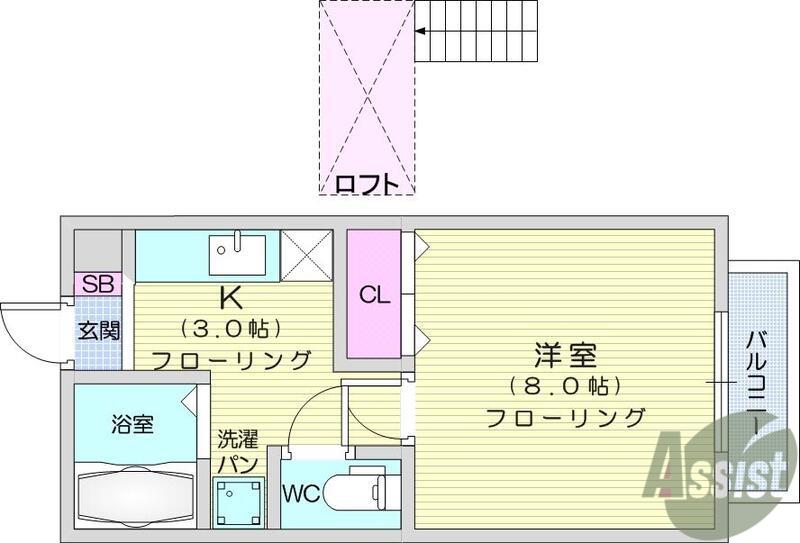 カーサアタゴ(1K/2階)の間取り写真