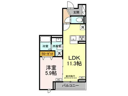 ルリアン西寺尾II(1LDK/2階)の間取り写真