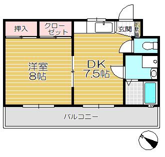 ロイヤルコート(1DK/2階)の間取り写真