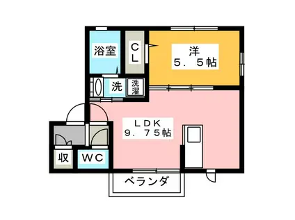 カーサさくら B(1LDK/2階)の間取り写真