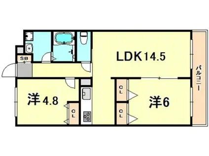 ソレアード王塚台(2LDK/2階)の間取り写真