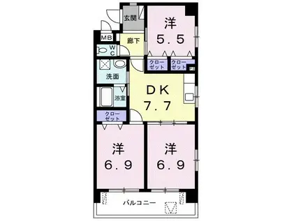 アビタシオンURUMA(3DK/6階)の間取り写真