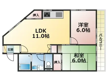 カルチェ六甲台(2LDK/2階)の間取り写真
