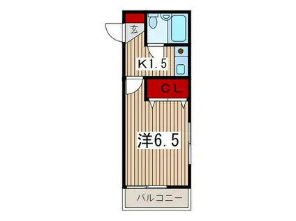 JUN 新所沢 A(1K/1階)の間取り写真