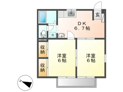 ハピネスエンジェル323(2DK/1階)の間取り写真