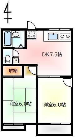 ハイツ山本(2DK/1階)の間取り写真