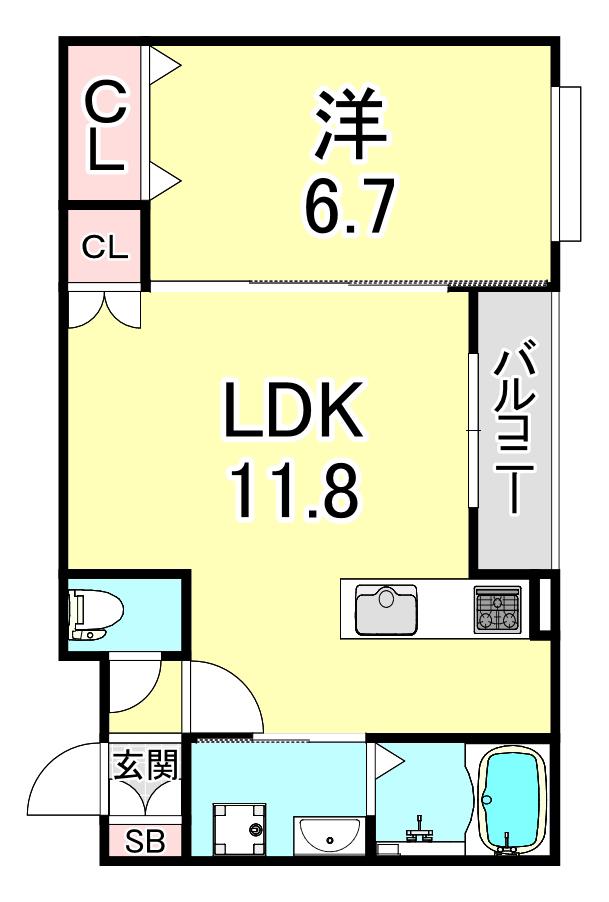 VILLA CHATON 高丸(1LDK/1階)の間取り写真