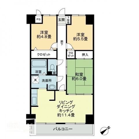 プラージュ司(3LDK/4階)の間取り写真