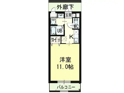 エスポワール2(1K/3階)の間取り写真