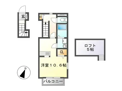 ロフト・ルース(ワンルーム/2階)の間取り写真