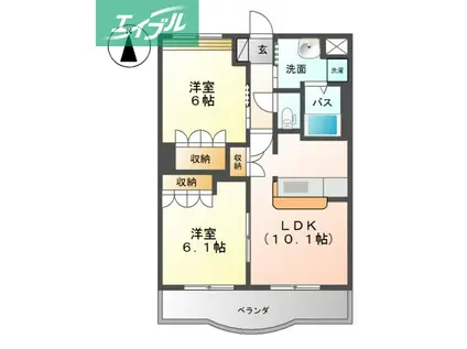 アベニール弐番館(2LDK/1階)の間取り写真