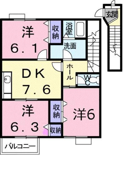メゾンメールB(3DK/2階)の間取り写真