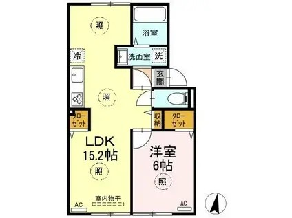サンシャイン江口B棟(1LDK/2階)の間取り写真