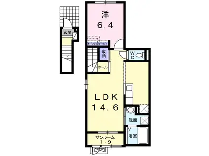 ハーベスト DK(1LDK/2階)の間取り写真