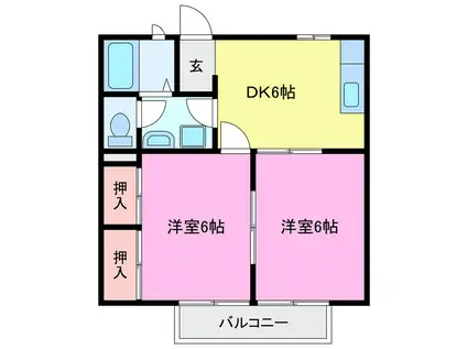 ソレアードK Ⅱ(2DK/2階)の間取り写真
