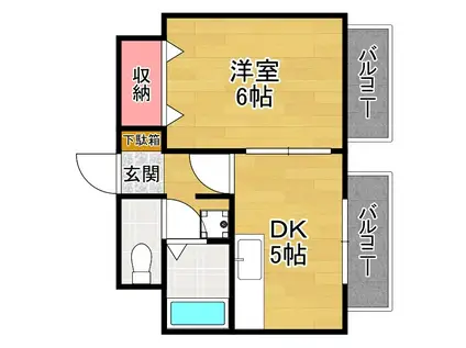 フォンティーヌ香里園(1DK/2階)の間取り写真